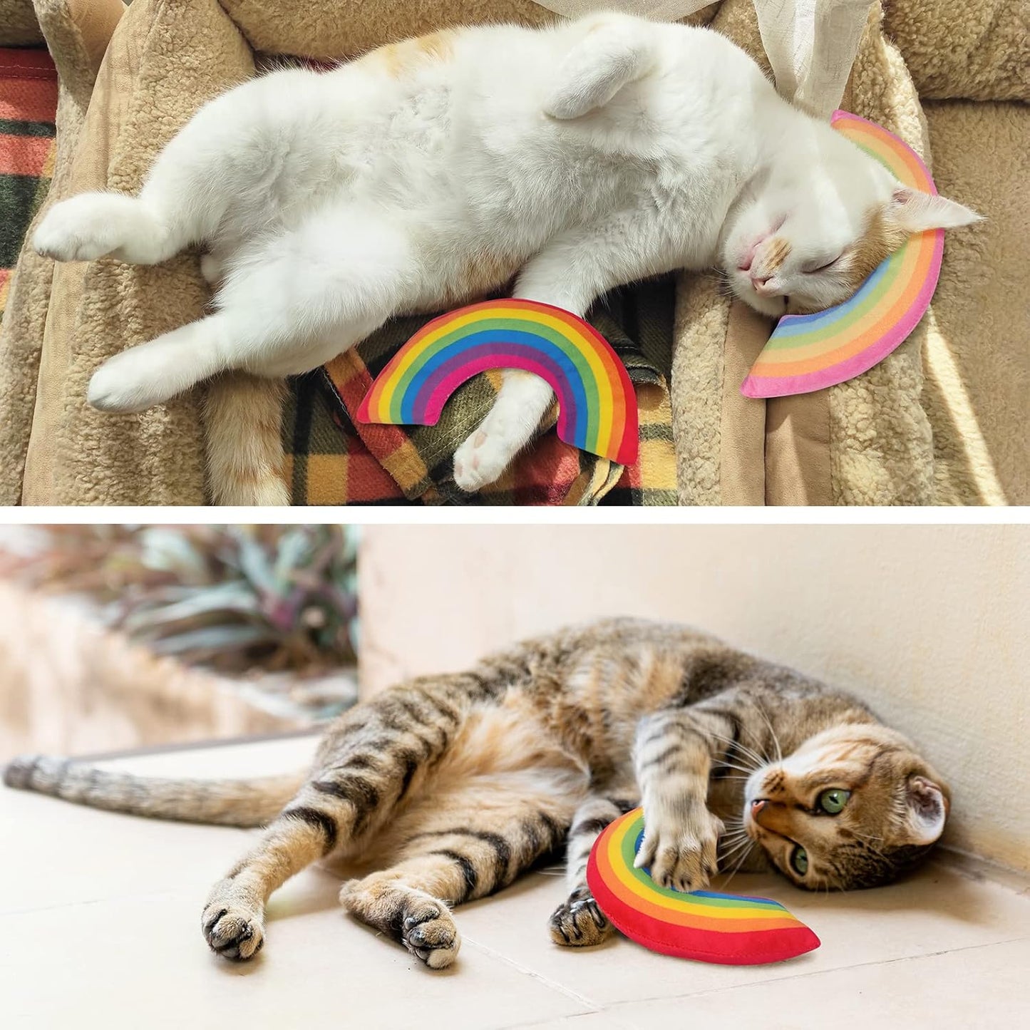 Cat Toys Rainbow Pillows, Catnip Toys for Indoor Cats Kitten, Soft and Durable, Interactive Cat Nip Chew Teeth Toy Kitty Kicker Toys 2 Pack