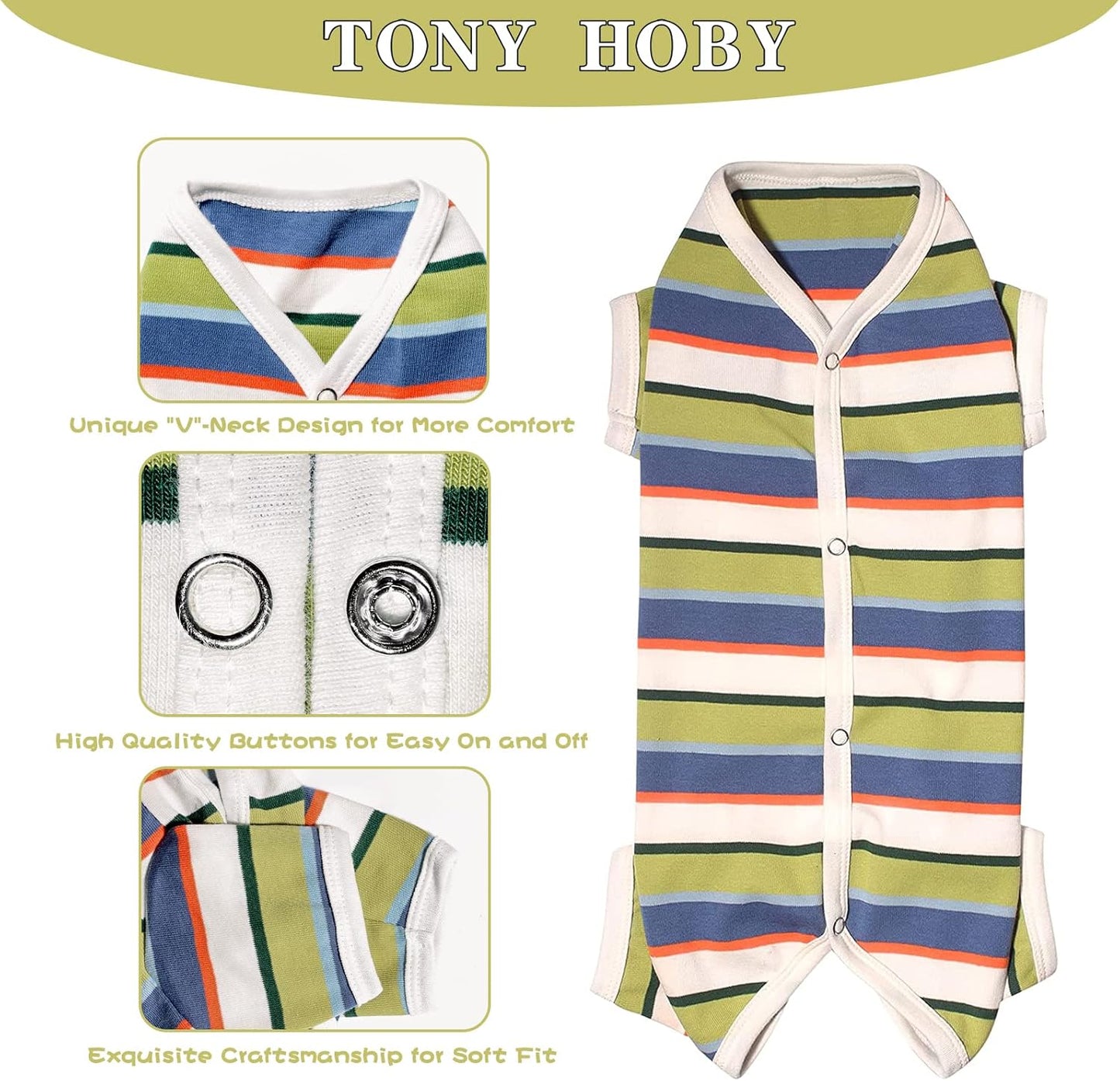 TONY HOBY Dog Pajamas, Dog Jumpsuit, Colorful Dogs Shirt, Dogs Surgery Recovery Suit for Small Medium Breeds (Blue&White, Boy, S)