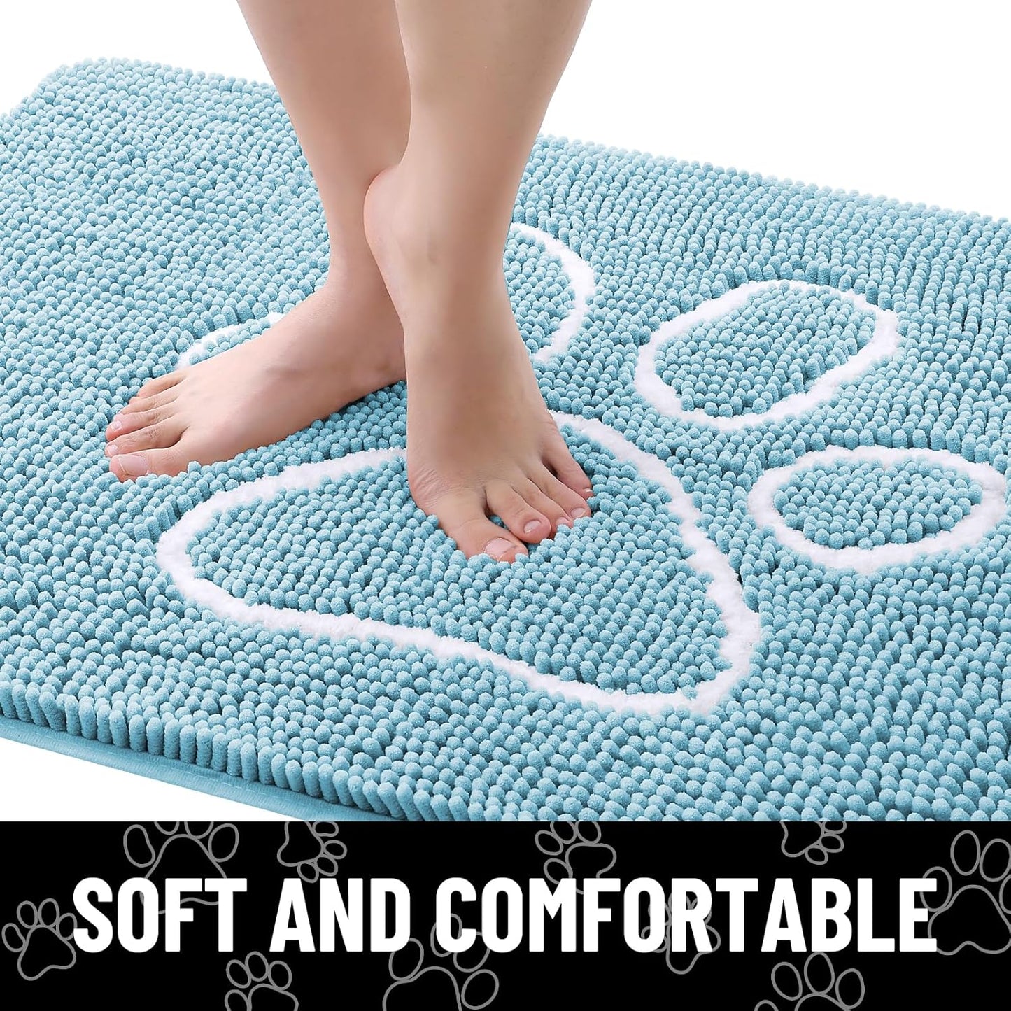 Smiry Dog Door Mat for Muddy Paws, Absorbent Dirt Trapper Non Slip Quick Dry Washable Chenille Mat for Mud Dogs, Entry Rug for Indoor and Outdoor (59x35 Inches, Sky Blue)