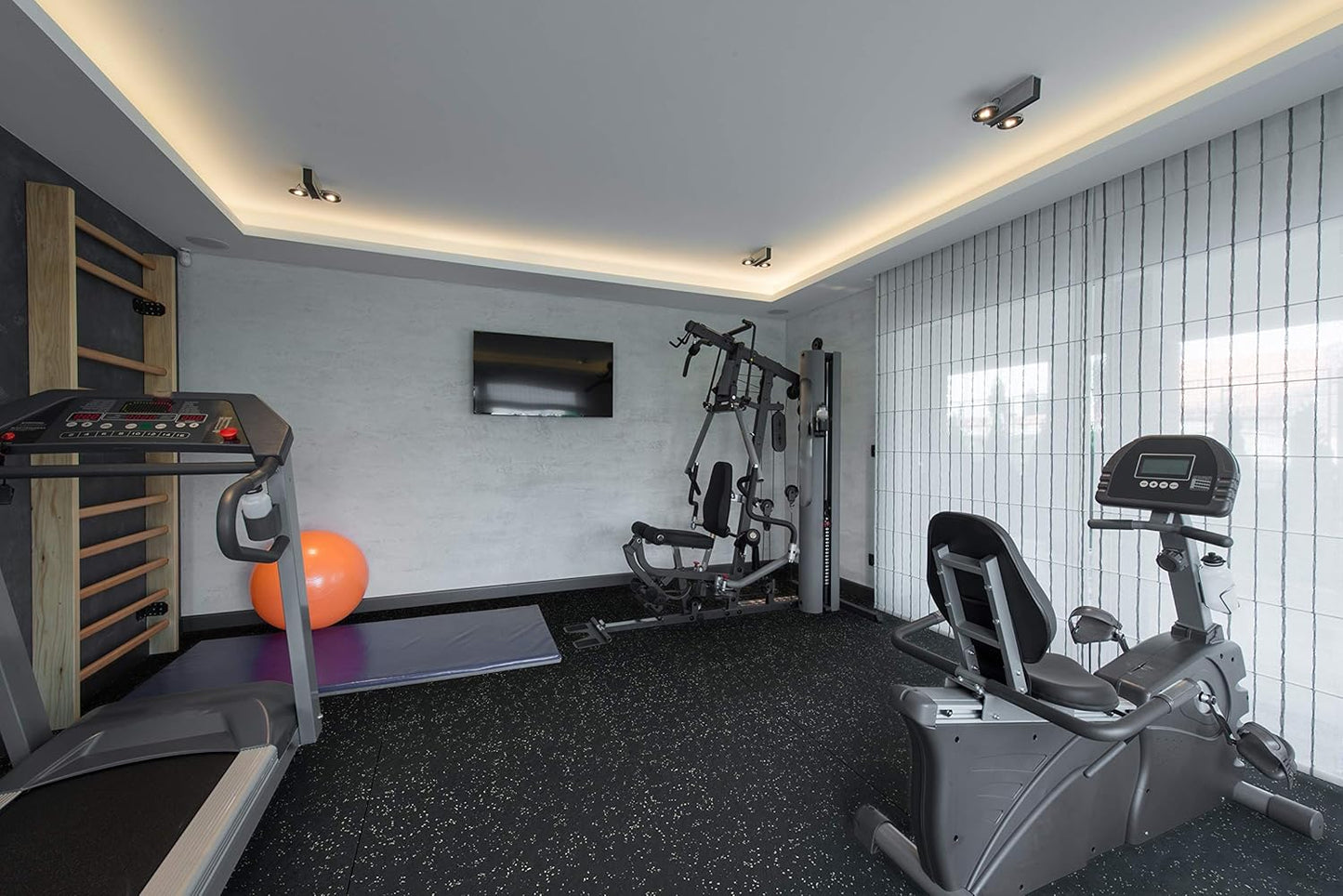 Playsafer Genaflex Rubber Gym Floor Mat, Heavy Duty Commercial Protective Gym Flooring Roll - 8mm Thick (10% Blue, 4' X 4')