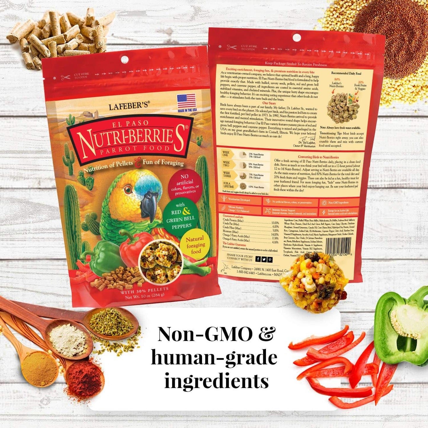 LAFEBER'S Nutri-Berries Pet Bird Food Variety Sampler Bundles, Made with Non-GMO and Human-Grade Ingredients, for Parrots, 10 oz. Each (4 Pk Bundle) with Free Avi-Cake Sample