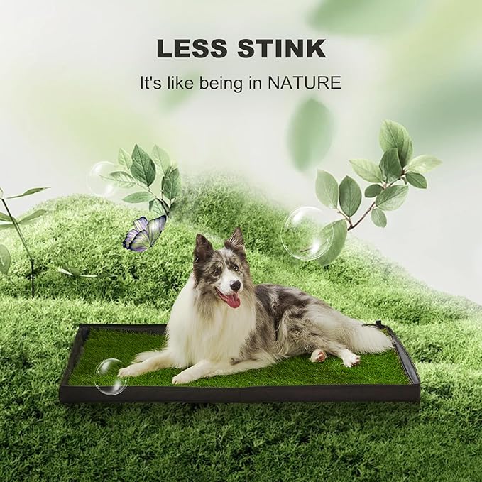 Dog Grass Pad with Foldable Dog Litter Box, Large Liner Base (33”×23”) for Balcony, 2 Artficial Grass Pee Pads for Dogs, Pee Pad Holder, Potty Training