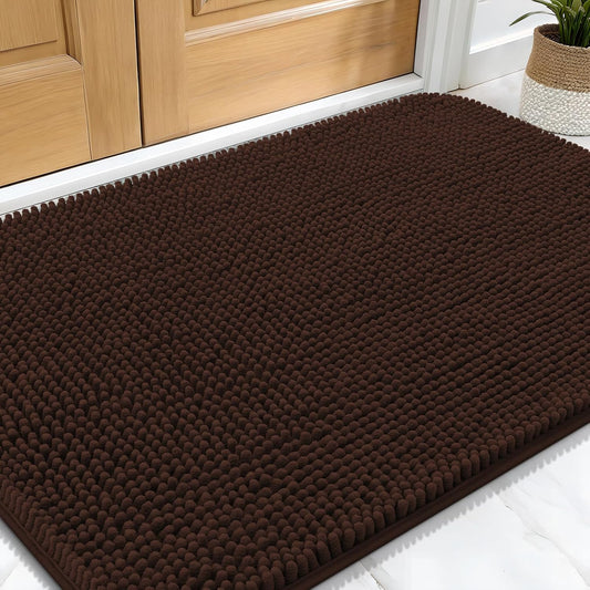 OLANLY Dog Door Mat for Muddy Paws 34x21, Absorbs Moisture and Dirt, Absorbent Non-Slip Washable Doormat, Quick Dry Chenille Mud Mat for Dogs, Entry Indoor Entryway Carpet for Inside Floor, Brown