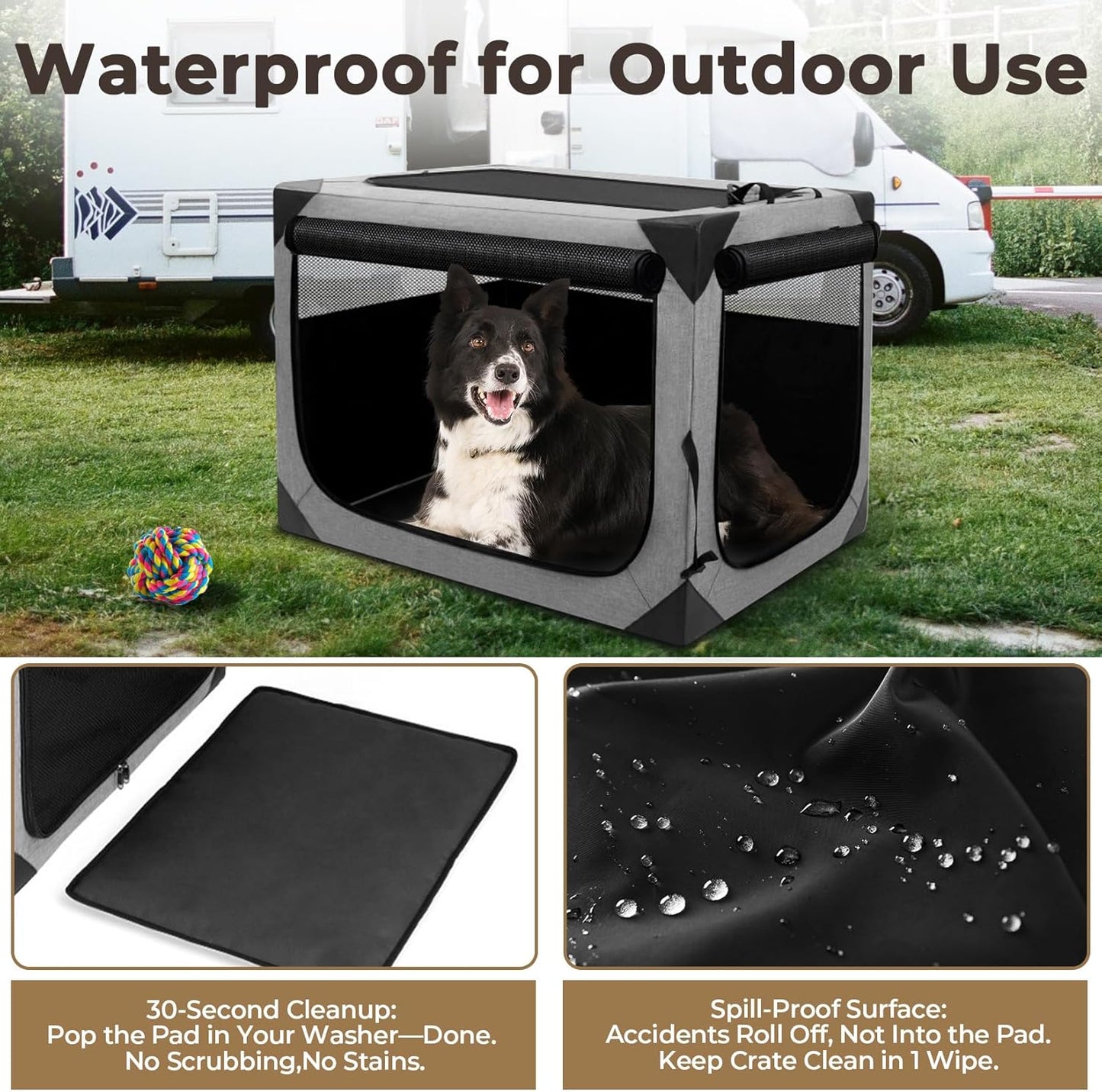 Dog Crate, Collapsible Soft Travel Crate for Large Dogs (3 Year Warranty), Indoor & Outdoor Portable Pet Kennel with Chew-Proof Mesh Window (Dark Gray, 30" L x 21" W x 21" H)