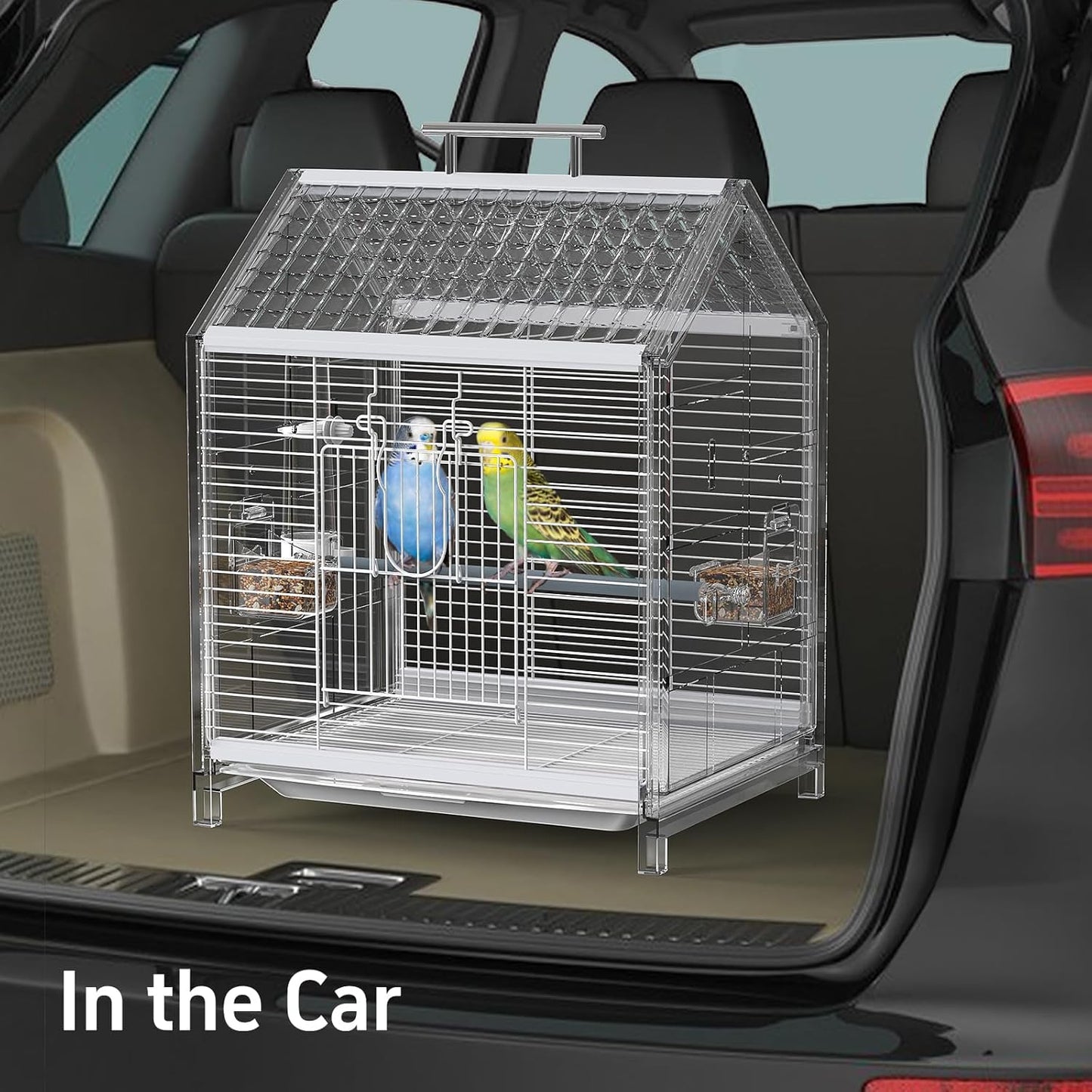 20.5 inch Pet Small Bird Cage, Parrot Cage, Portable Bird Carrier, Temporary Bird Cage in Car, for Home, Outing, Pet Clinic, Temporary Placement, for Small Medium Birds, Green