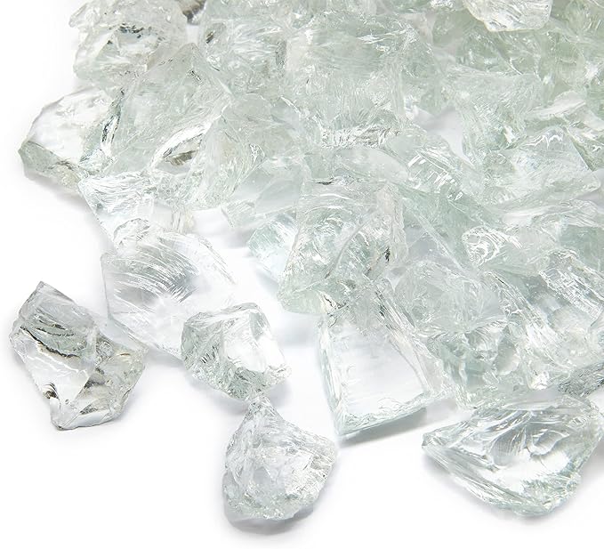 TWINKLING High Luster Fire Glass Gravel Stone,Broken Glass,Fire Pit Glass,Crushed Glass for Fireplace Pit Aquarium Garden Decoration,1-3cm,2-Pound Jar (Crystal/Transparent)