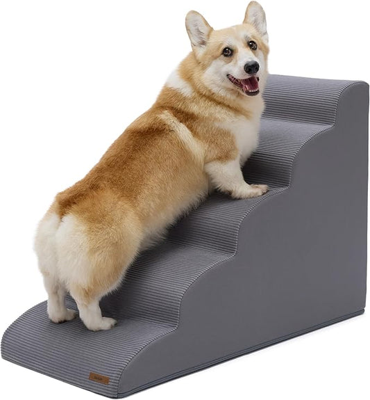 Lesure Dog Stairs for Large Dogs Pet Steps Ramp for High Bed with CertiPUR-US Certified Foam with Non-Slip Bottom, Grey, 5 Steps