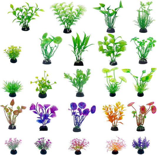 24PCS Plastic Artificial Aquarium Plants, Fake Realistic Plants for Aquarium Fish Tank Vivid
