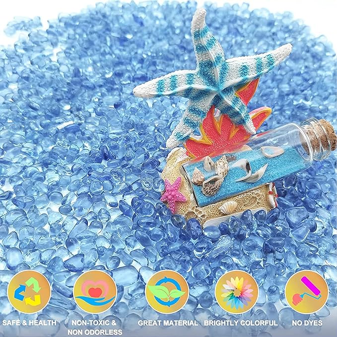 Keedolla Aquarium Sea Glass Stones, 0.93LB Clear Glass Pebbles Marble Aquarium Fish Tank Rocks Gravel for Turtle Tank, Vase Fillers, Christmas Decoration - Light Blue