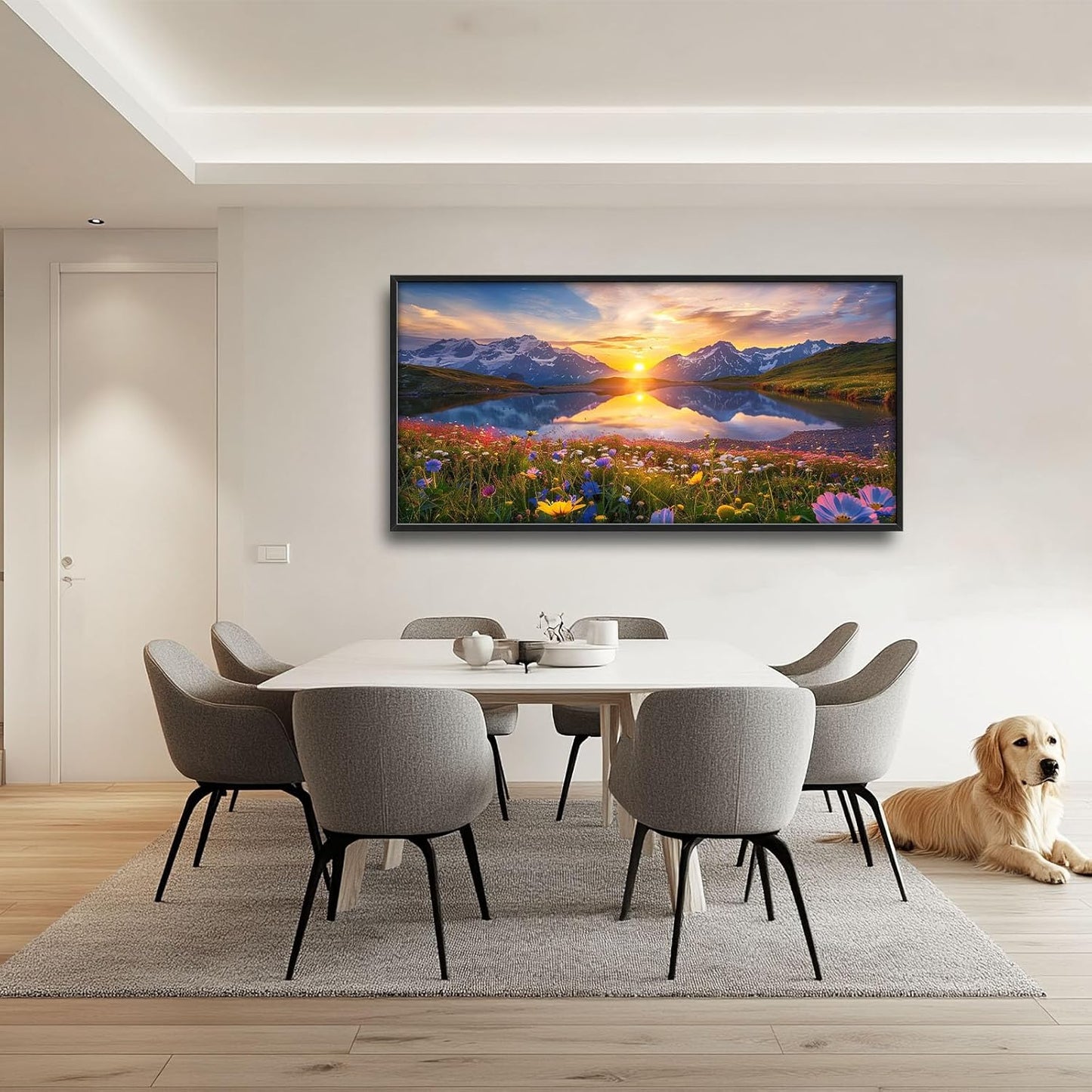 Mountain Large Wall Art Sunrise Lake Flower Field Pictures Nature Landscape Wall Decor Canvas Print Painting Artwork for Bathroom Living Room Bedroom 60L" x 30W"