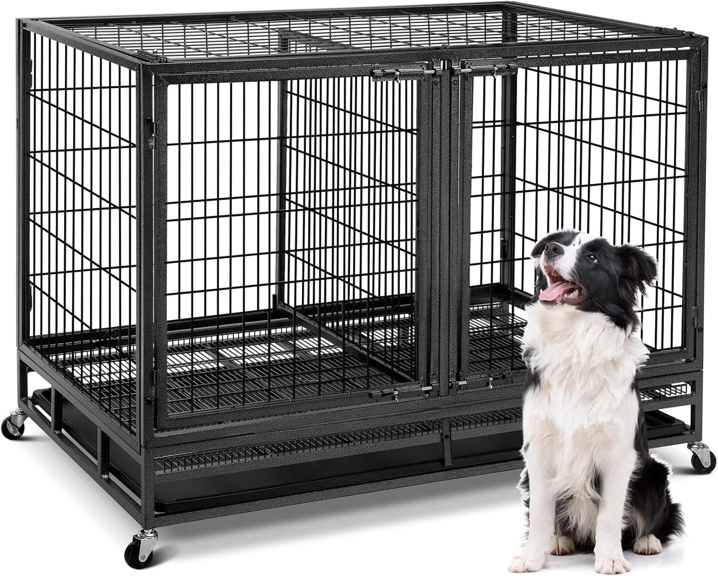 Oranland 48 inch Wire Dog Crate with Divider,2025 New Upgraded Stackable Dog Crate for Nursing Mother Dogs & Puppies,Large Dog Kennel with Reinforced Frame,Sturdy Locks Design/Removable Tray