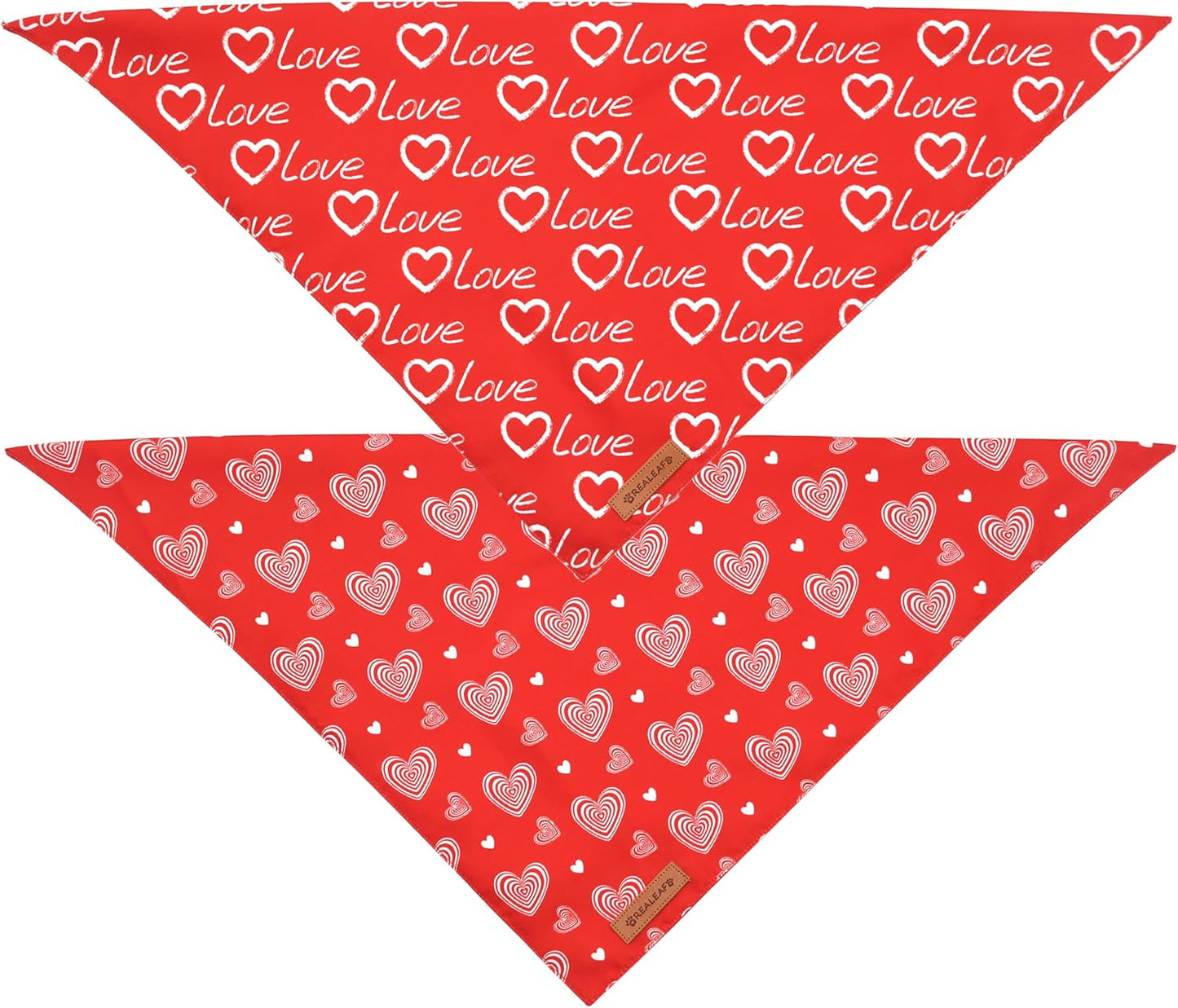 Realeaf Valentines Day Dog Bandanas 2 Pack, Reversible Love Pet Scarf for Boy and Girl, Premium Durable Fabric, Heart Bandana for Small Medium Dogs (Small)