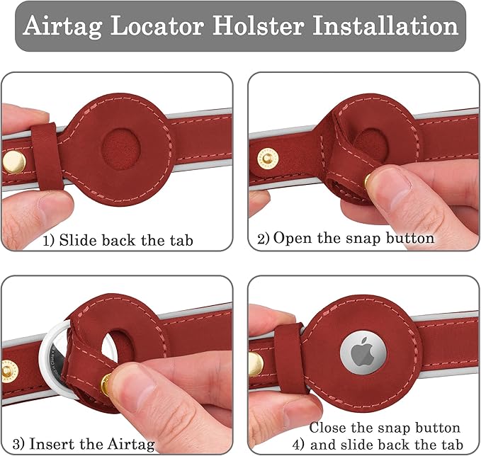 OOPSDOGGY Reflective Geniune Leather Airtag Dog Collar Soft Padded Collars for Small Medium Large Breed Dogs Puppy, 4 Sizes, 7 Colors (Red, Medium, 12"-15")