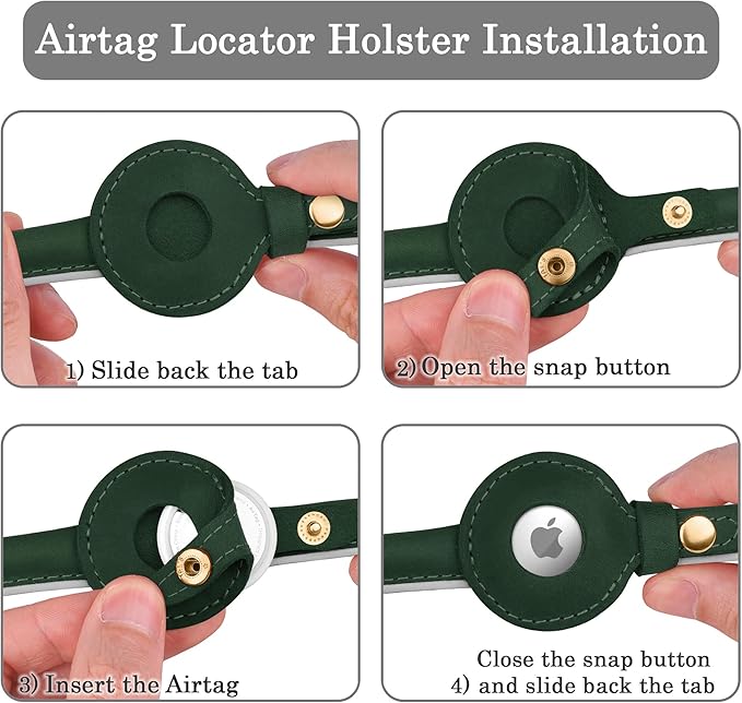 OOPSDOGGY Rolled Leather Dog Collar with Airtag Holder - Reflective Round Airtag Dog Collar - Soft Tracking Pet Collar for Small Dogs Puppy Cats Kitten (Green, XXL, 20"-24")