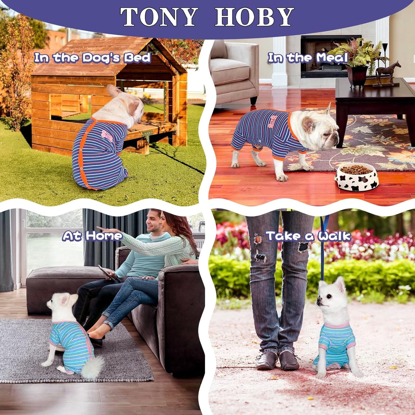 TONY HOBY Dog Pajamas, Male Dog Warm Pajamas with Thermal, Dogs Jumpsuit Shirt for Small Medium Dogs (Navy Blue, Boy, M)