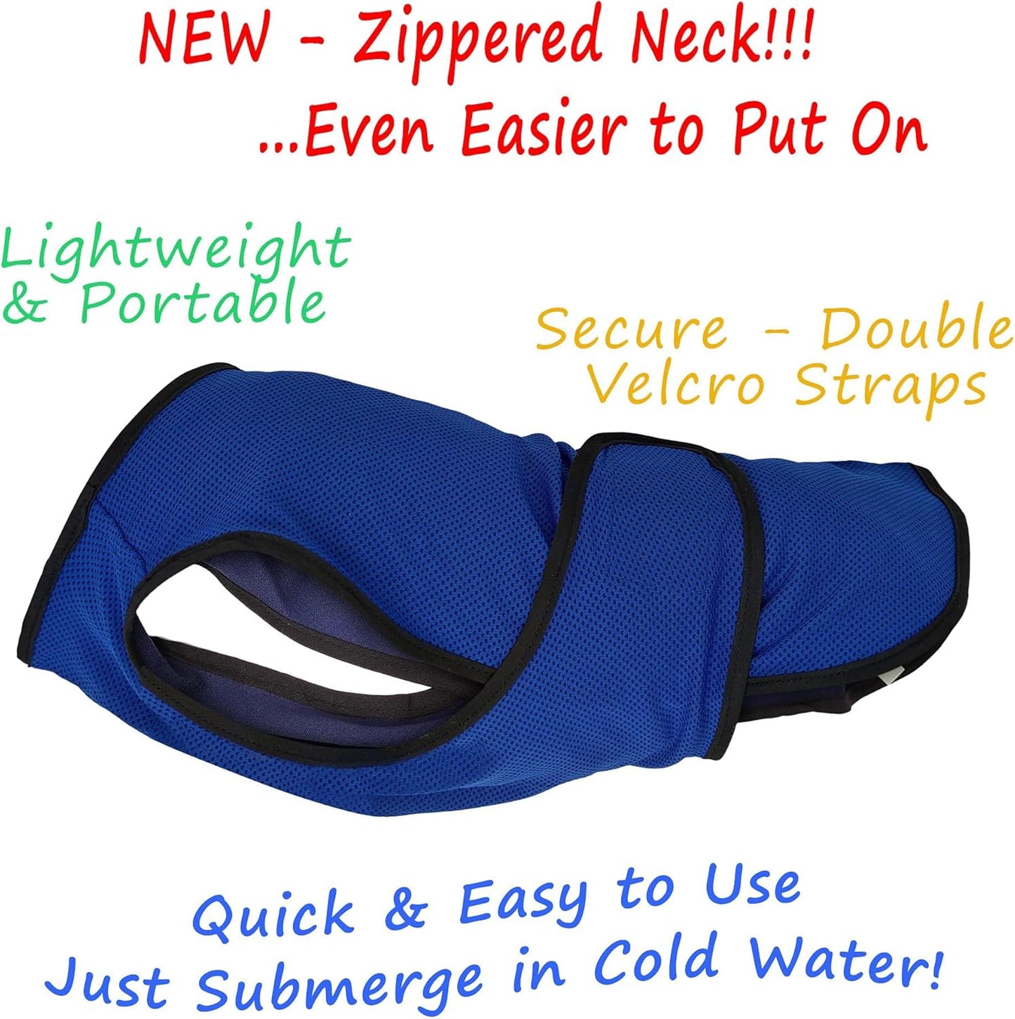 Dog Cooling Vest – Lightweight Summer Jacket for Dogs with Zip Neck & Velcro – Easy On/Off Cooling Coat for Walks, Travel & Outdoors