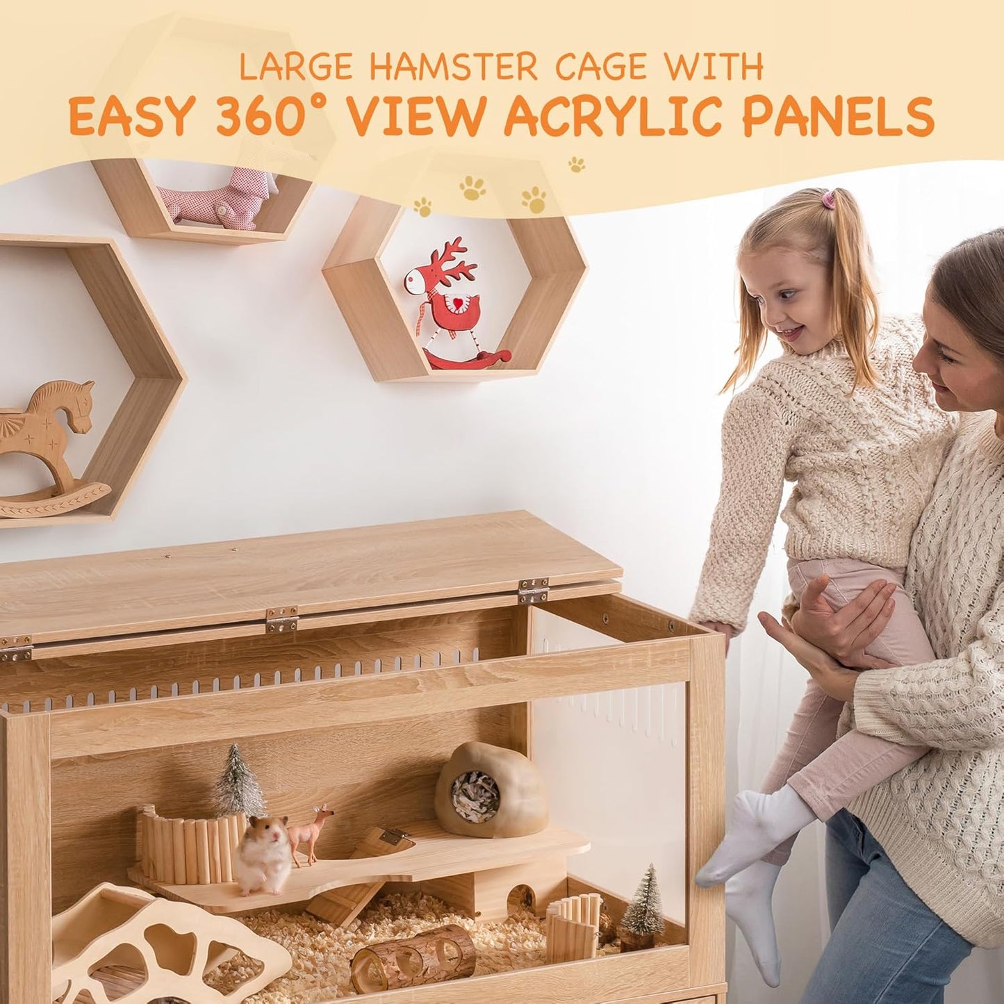 MEWOOFUN Large Hamster Cage, Hamster Cage and Habitats with Drawers and Storage Cabinet, Openable Top, Three-Sided Visibility and Four-Sided Ventilation, 39.4" L x 19.7" W x 41.7" H