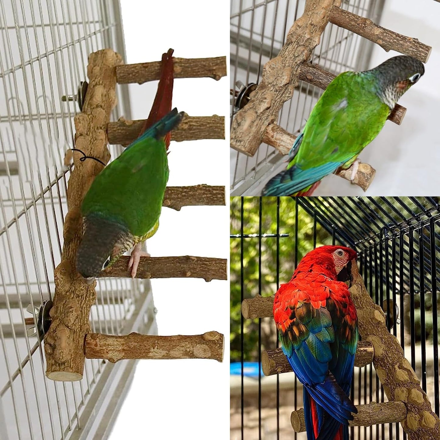 Bird Ladder Perch for Cage, Nature Wooden Bird Bridge Exercise Stands Parrot Climbing Chewing Toys for Small Animal (B)