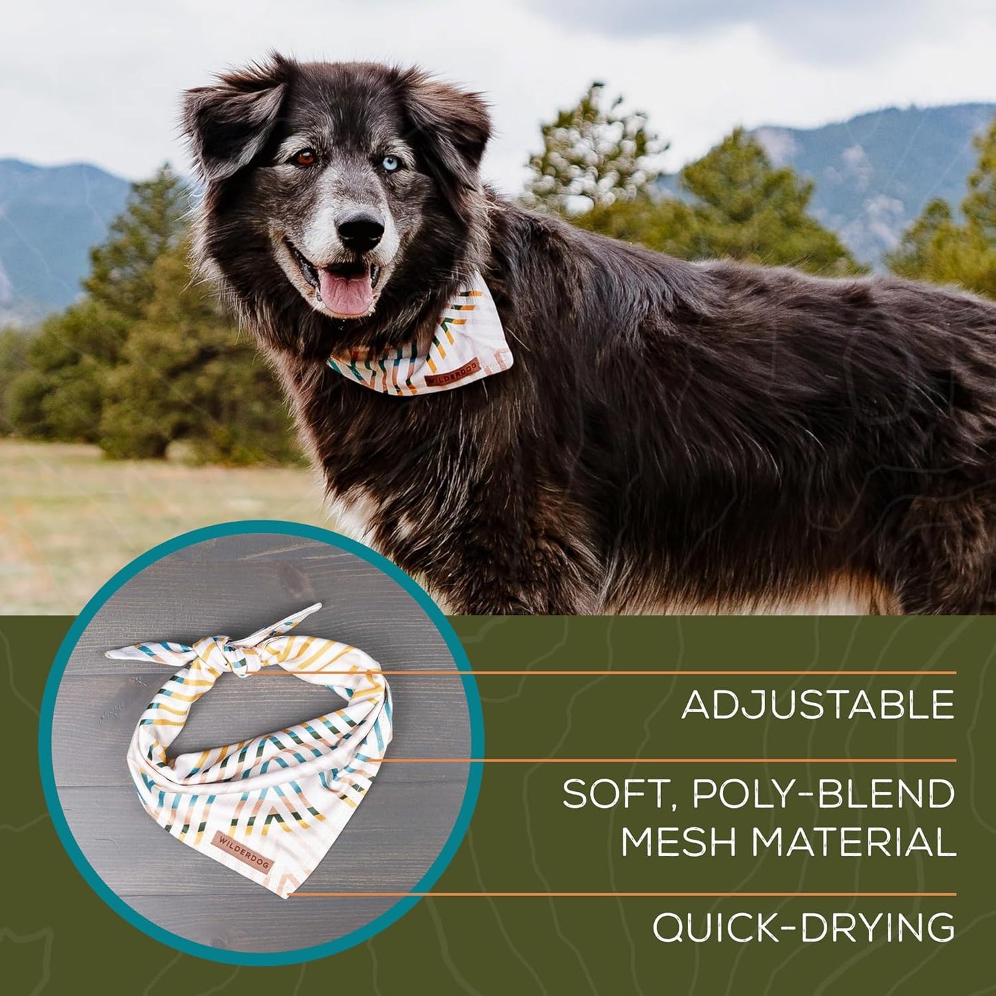 Wilderdog Dog Bandana with Lightweight Quick Drying Poly-Blend Mesh Material in Agave