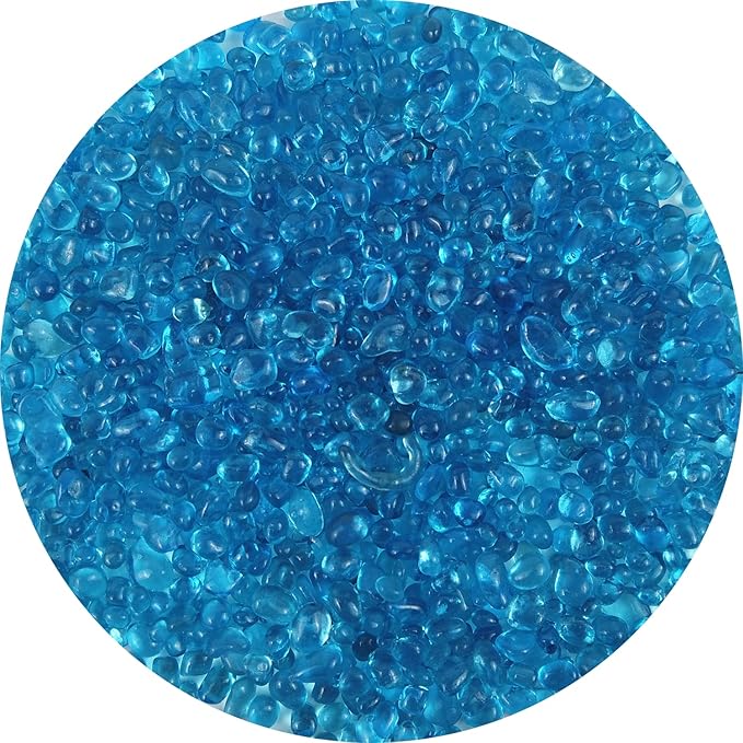 Lustering Decorative Round Flat Glass Beads,Glass Marbles,Glass Pebbles,Vase Filler Beads for Fire Pit Crafts Aquarium Garden Decoration,3-6mm,1-Pound Jar (Marine Blue)