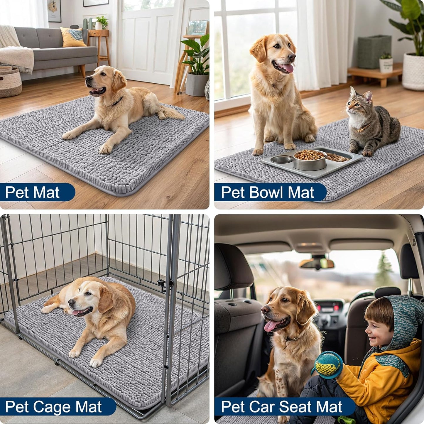 Smiry Dog Door Mat for Muddy Paws 40x32, Absorbs Moisture and Dirt Doormat, Non-Slip Washable Quick Dry Chenille Front Door Mat Indoor Entrance, Entryway Carpet for Inside Floor, Light Grey