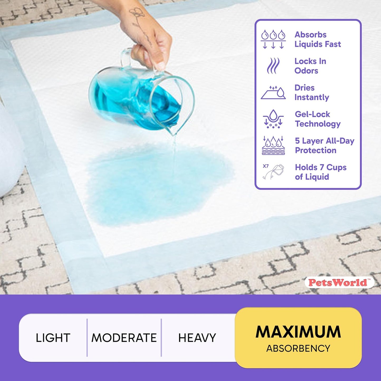 PETSWORLD Enormous Dog Training & Potty Pads, 37x54 inch - Tear Resistant with Strong Leak-Proof Backing, Optional Adhesive Tape, 600 Count