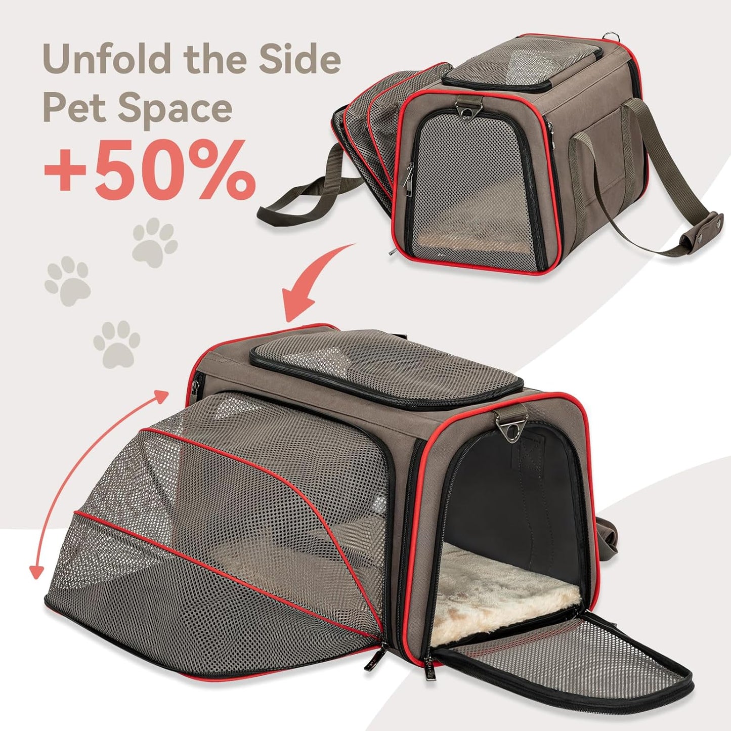 Petsfit Expandable Cat Carrier Dog Carriers,Airline Approved Soft-Sided Portable Pet Travel Washable Carrier for Kittens,Puppies,Removable Soft Plush mat and Pockets,Locking Safety Zippers