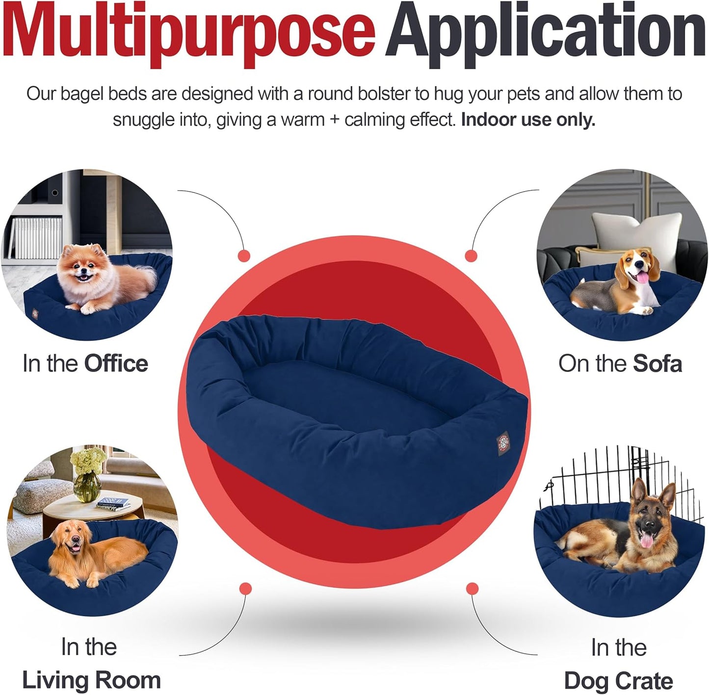 Majestic Pet 32 Inch Suede Shredded Memory Foam Mix Calming Medium Dog Bed Washable 32 x 23 x 7 - Cozy Soft Round Donut Dog Bed with Spine for Head Support - Pet Bed Navy