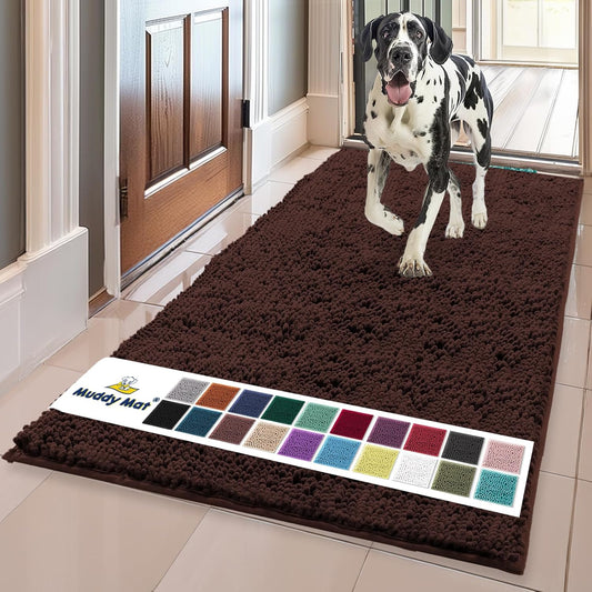 Muddy Mat® Shown on TV – Super Absorbent Microfiber Dog Door Mat for Muddy Paws, Non-Slip Washable Pet Rug, Quick Dry Chenille Entryway Carpet, Machine Washable Indoor Outdoor mat, Brown 59"x35"