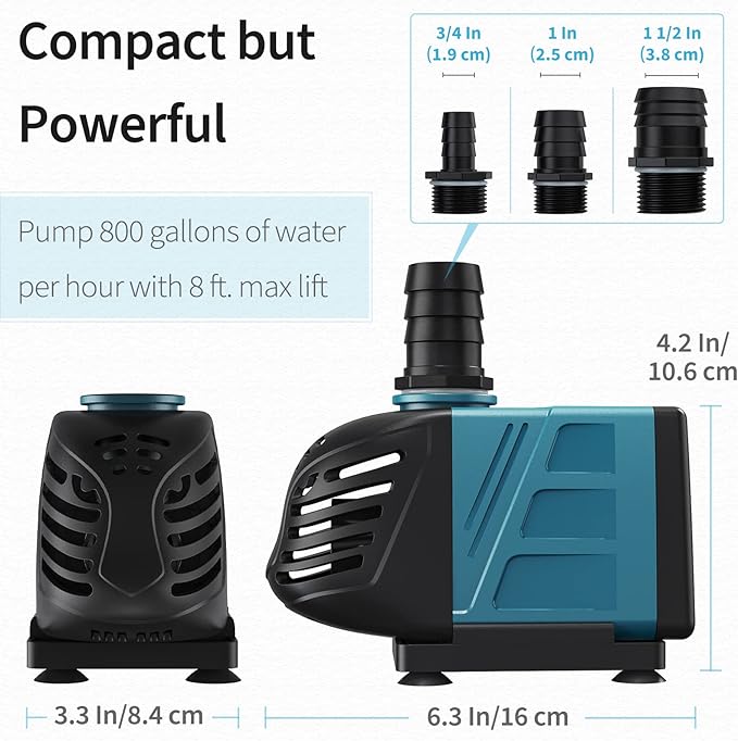 Uniclife Aquarium 800 GPH Submersible and Inline Water Pump 55W 8ft High Lift AC 120 V Quiet Return Pump with 6 ft. Power Cord for Large Fish Tanks Pond Waterfalls Fountains Sumps and Gardens
