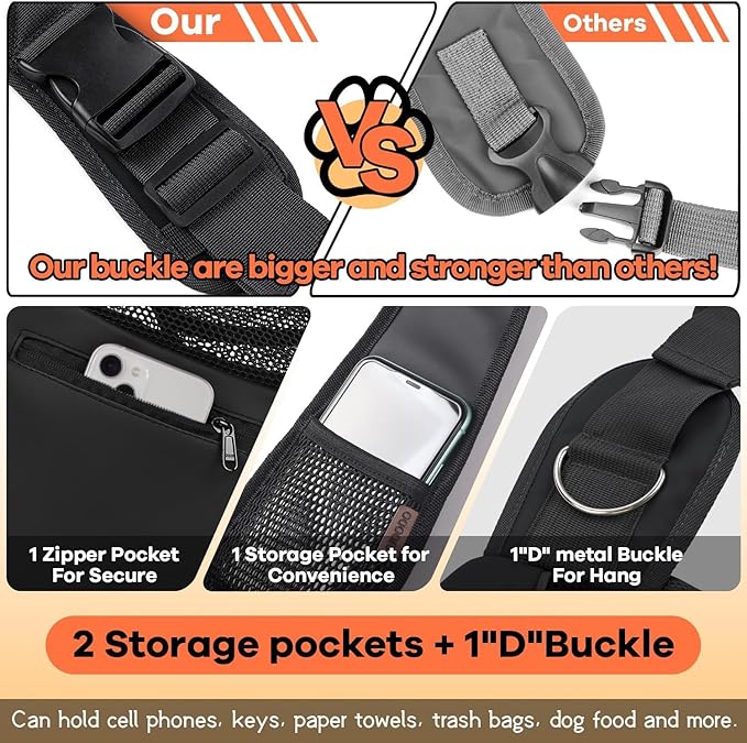 YUDODO Pet Sling Carrier for Small Dogs & Cats – Hands-Free Puppy Carrier with Safety Hook, Large Zipper Pocket, Soft Breathable Mesh, Adjustable Strap & Reflective Strip (Gray 3.0 M)