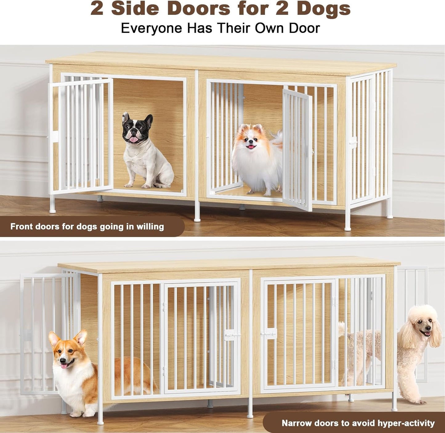 EasyCom 63" Dog Cage Furniture for 2 Pets with Divider, XL Wooden Double Dog Crate Furniture TV Stand for Mideum Breed, Durable and Sturdy