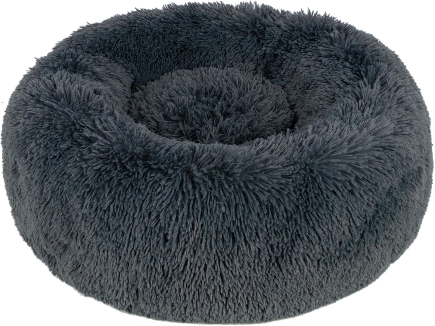 Best Pet Supplies Round Donut Dog Bed with Plush Faux Fur Fabric, Calming, Anti-Anxiety Cushion for Indoor Pets, Slip-Resistant Base, Soft Ergonomic Support - Gray, 27x27x7.5''