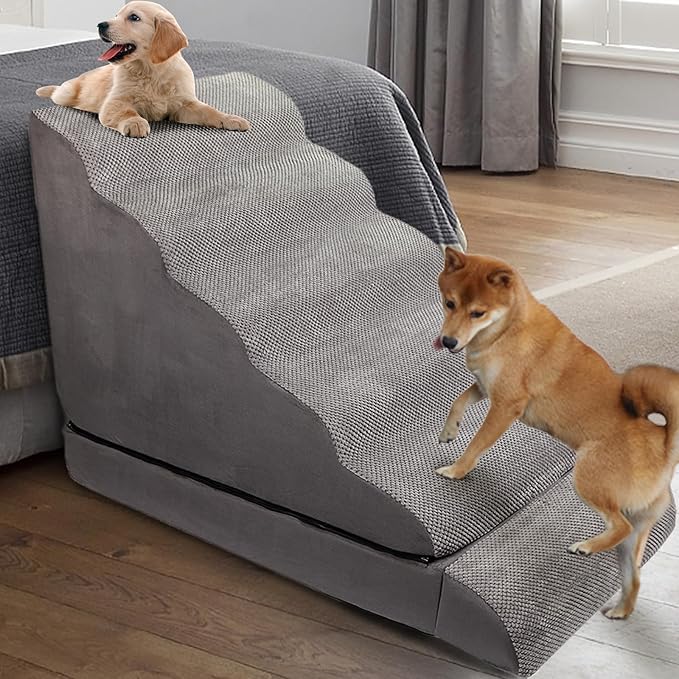 Soft Dog Stairs & Steps for High Beds 28 Inches High Tall, LitaiL Pet Stairs/Steps for High Beds for Small Large Dogs, Non-Slip Dog Ramps for Bed, for Older Cats