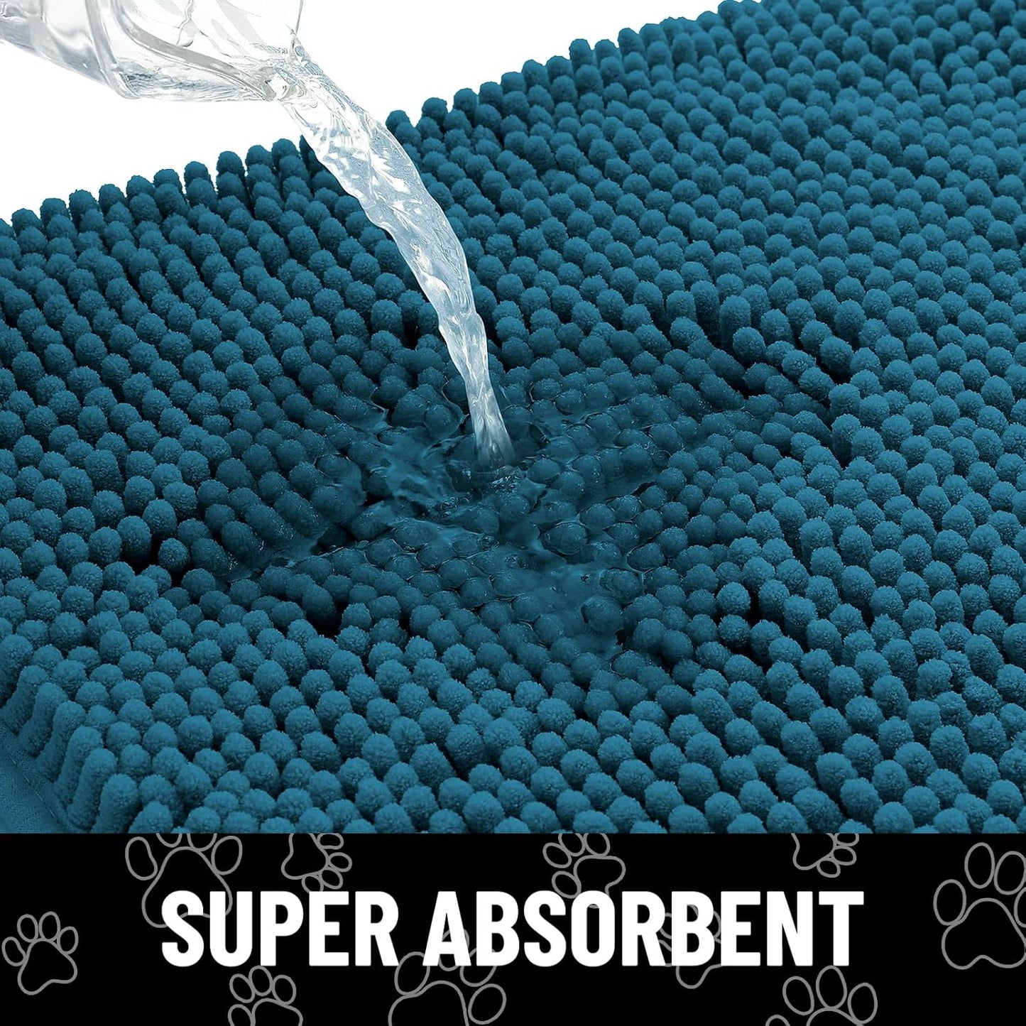 Smiry Dog Door Mat for Muddy Paws, Absorbent Dirt Trapper Non Slip Quick Dry Washable Chenille Mat for Mud Dogs, Entry Rug for Indoor and Outdoor (47x32 Inches, Atlantic Blue)