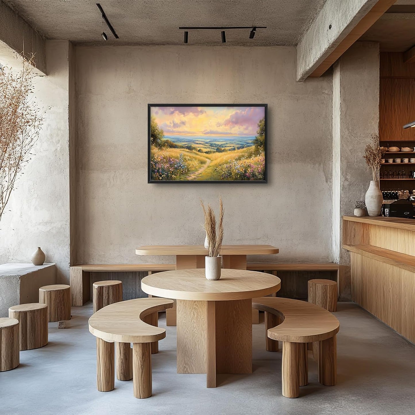 Framed Large Rustic Wall Art for Living Room, Oversized Farmhouse Countryside Nature Landscape Wall Decor Wildflower Field Canvas Painting Floral Pictures Modern Artwork for Bedroom Office 36"x24"