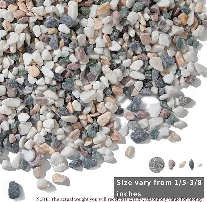 2lb Succulent and Cactus Gravel Pebbles 1/5-3/8 Inch Natural Decorative Polished Stones River Rocks for Plants, Vases, Aquariums, Terrarium and Outdoor Gardening, Mixed Color