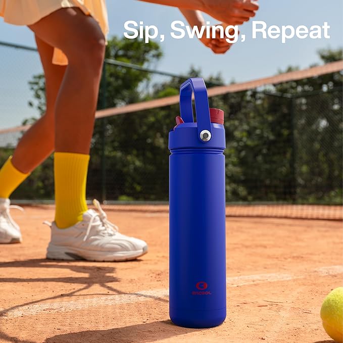 Insulated Water Bottle with Straw Stainless Steel Water Bottle, Leak-Proof, BPA-Free, Double Wall Vacuum Keeps Cold for 24 Hours for Sports, Travel, School (26 oz, Beaucoup Blue)