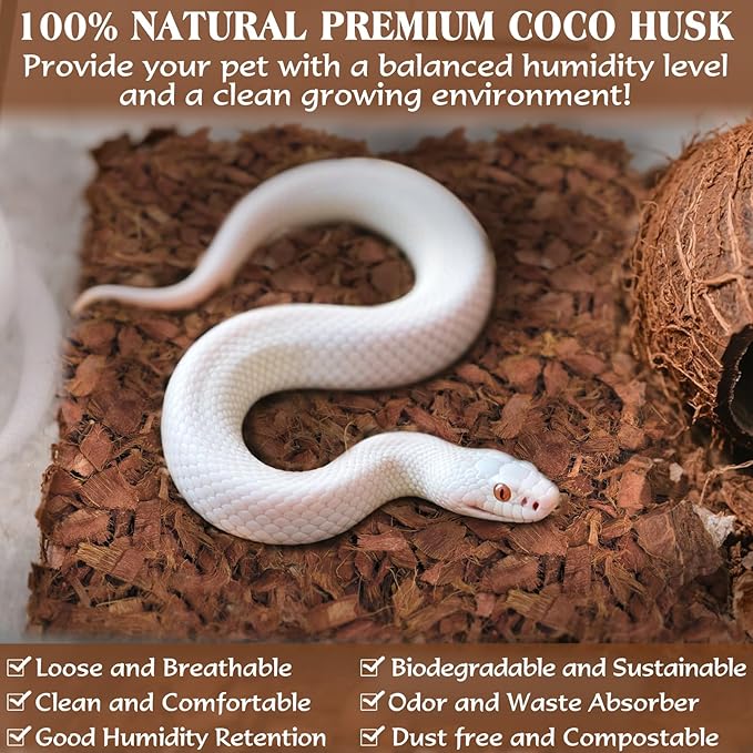 ZeeDix 10LB Coco Fiber Chips Substrate for Reptiles, 72 Quart Coconut Fiber Husk Substrate Mulch Coco Chips Bricks Reptiles Bedding for Geckos, Lizards, Tortoises, Ball Python, Frogs