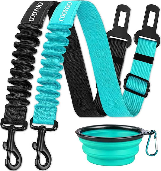 COOYOO Dog Seat Belt,3 Piece Set Retractable Dog Car Harness Adjustable for Vehicle Nylon Pet Safety Heavy Duty & Elastic