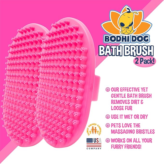 Bodhi Dog Shampoo Brush - Pet Grooming & Bath Supplies for Dogs and Cats - Bath Brush for Long & Short Hair - Premium Scrubber for Shower, Bathing & Massage (Two Pack, Pink)