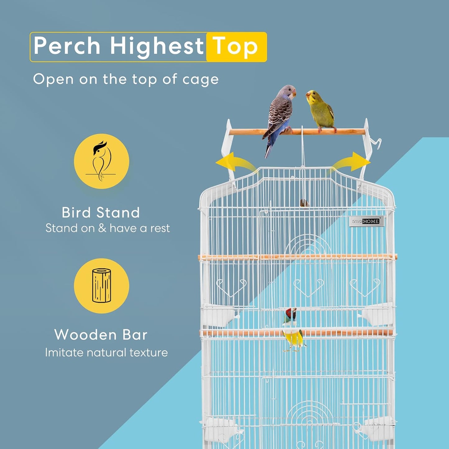 VIVOHOME 64 Inch Bird Cage with Play Top and Rolling Stand for Parrots Conures Lovebird Cockatiel Parakeets White