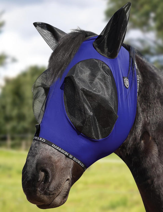 Harrison Howard Horse Fly Mask with Forelock Opening Stretch Breathable and Comfortable for Horses UV -Protection Navy M