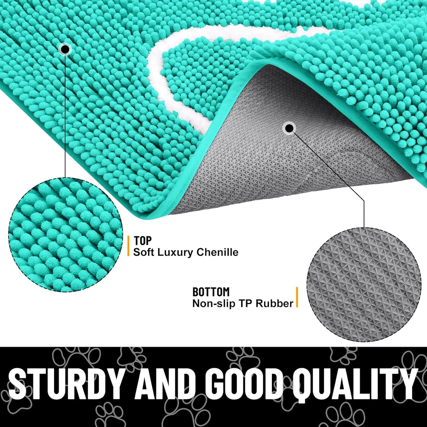 Smiry Dog Door Mat for Muddy Paws, Absorbent Dirt Trapper Non Slip Quick Dry Washable Chenille Mat for Mud Dogs, Entry Rug for Indoor and Outdoor (36x24 Inches, Turquoise)