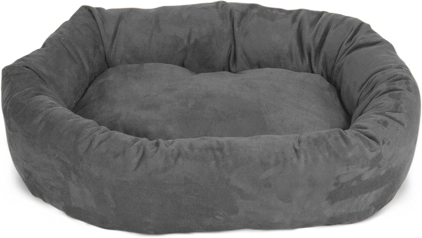 Majestic Pet 52 Inch Suede Calming Dog Bed Washable 52x35x11 (Inch) – Cozy Soft Round Donut Dog Bed with Spine Support for Dogs to Rest Their Head - Pet Bed X- Large – Gray