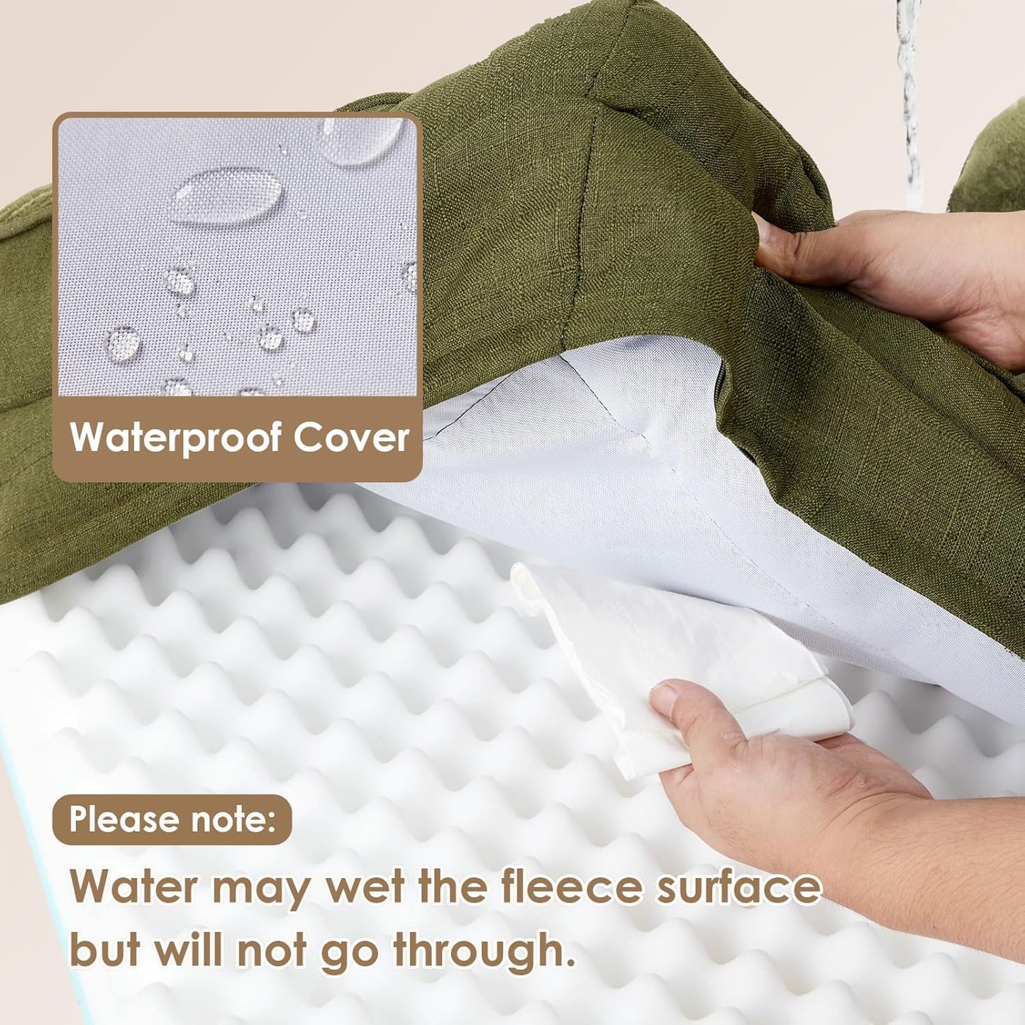 EHEYCIGA Orthopedic XL Dog Beds, Waterproof Memory Foam Dog Bed for Extra Large Dogs, Non-Slip Bottom and Egg-Crate Foam Big Pet Couch Bed with Washable Removable Cover, Olive Green