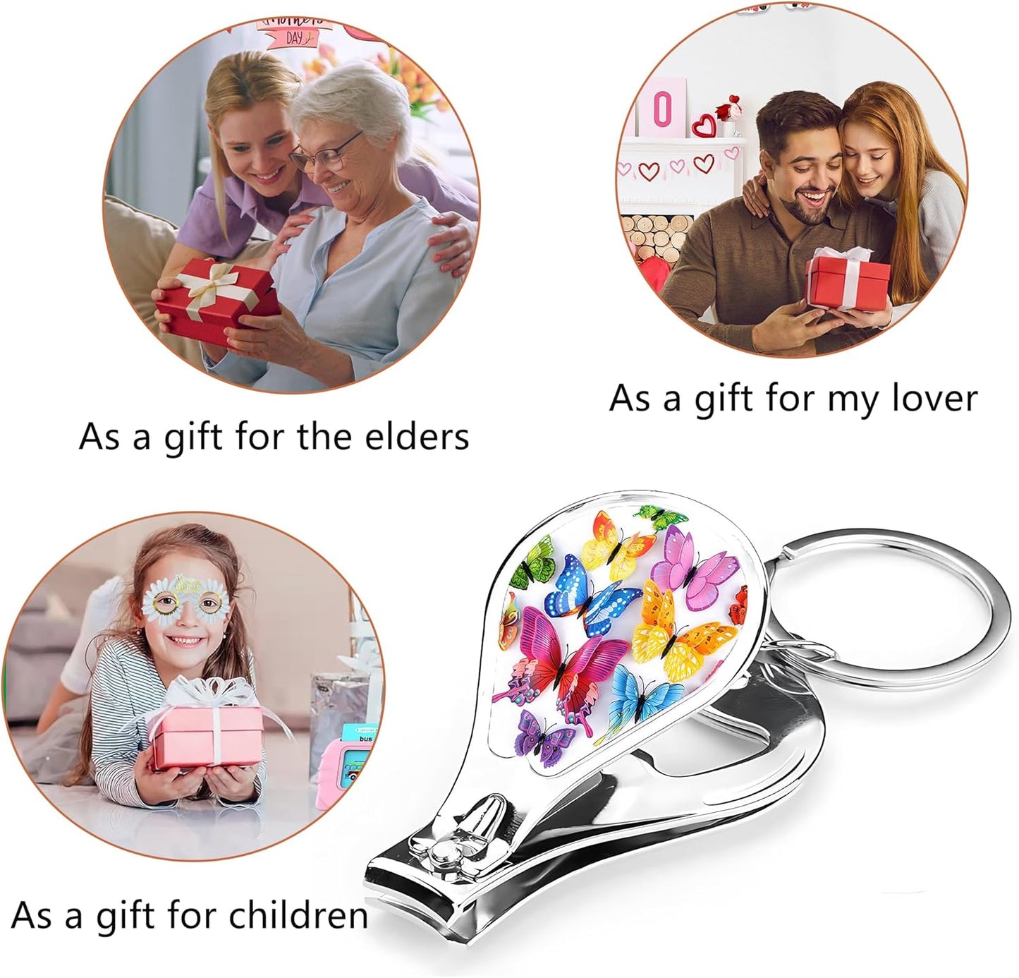 Nail Clippers with Key Chain Cute Stainless Steel Nail Cutter with File Professional Toenail Clipper for Men Multifunction Toenail Clipper 2 Pack Nique Cutter for Adult(Butterfly)