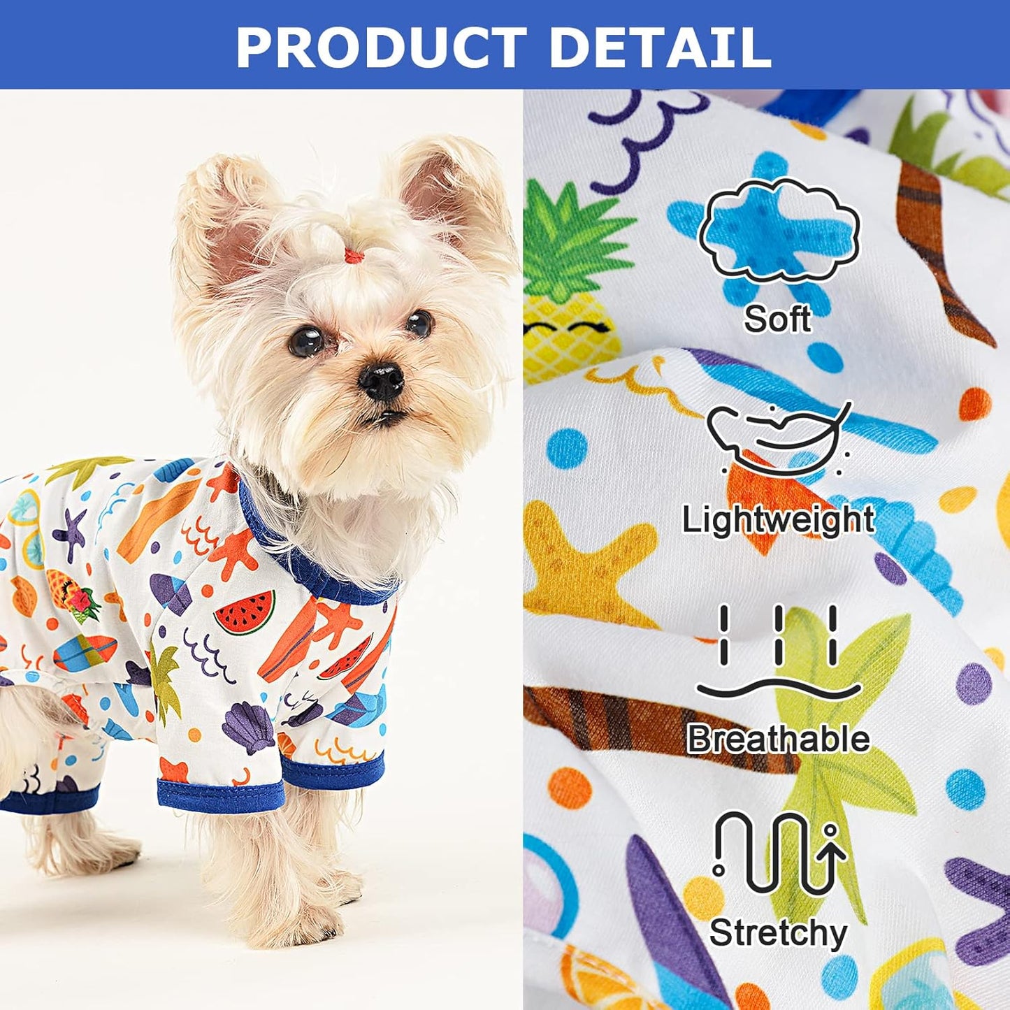 Dog Pajamas Pjs Fall Summer Dog Clothes for Small Dogs Girl - Boy - Medium Size Dogs, Soft Stretchy Puppy Clothes Doggie Onesies Cat Pet Jammies Outfit (Beach, X-Large)