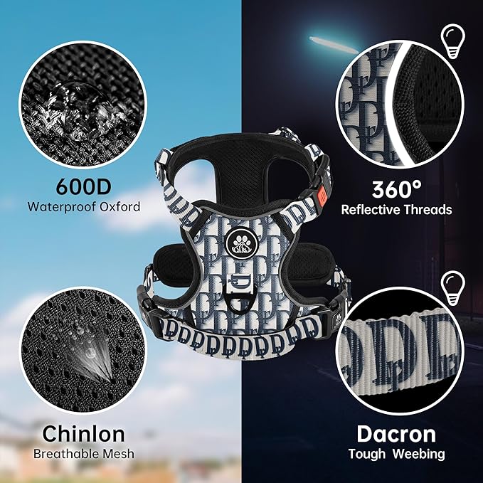 NESTROAD No Pull Dog Harness,Adjustable Oxford Dog Vest Harness with Leash,Reflective No-Choke Pet Harness with Easy Control Soft Handle for Small Dogs(Small,Vintage Blue)