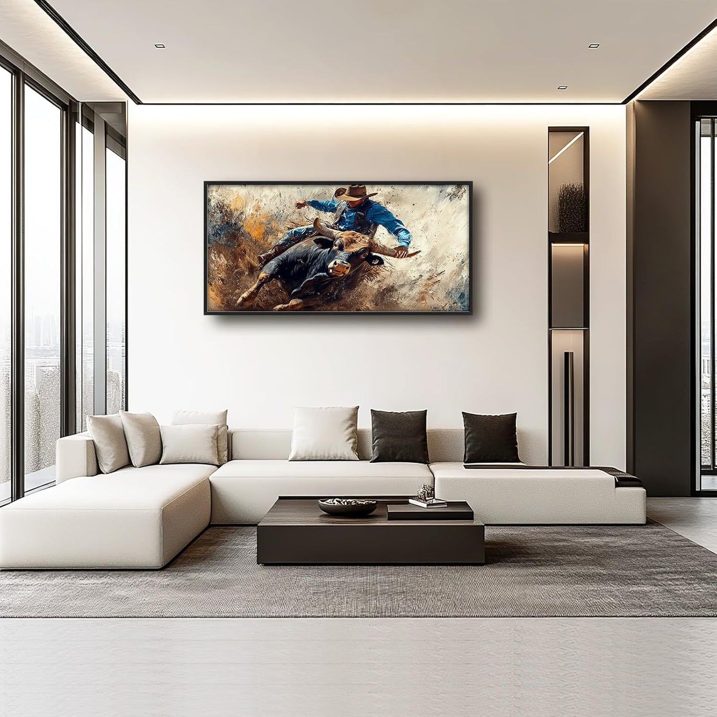 Framed Large Western Cowboy Wall Art, Oversized Rustic Cow Wall Decor for Living Room, Dusty Canvas Painting Pictures Vintage Artwork Home Decoration for Living Room Bedroom Office 60"x30"